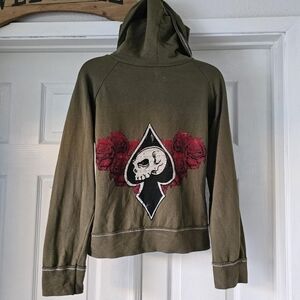 Vintage y2k emo grunge khaki green hoodie zip upSize medium